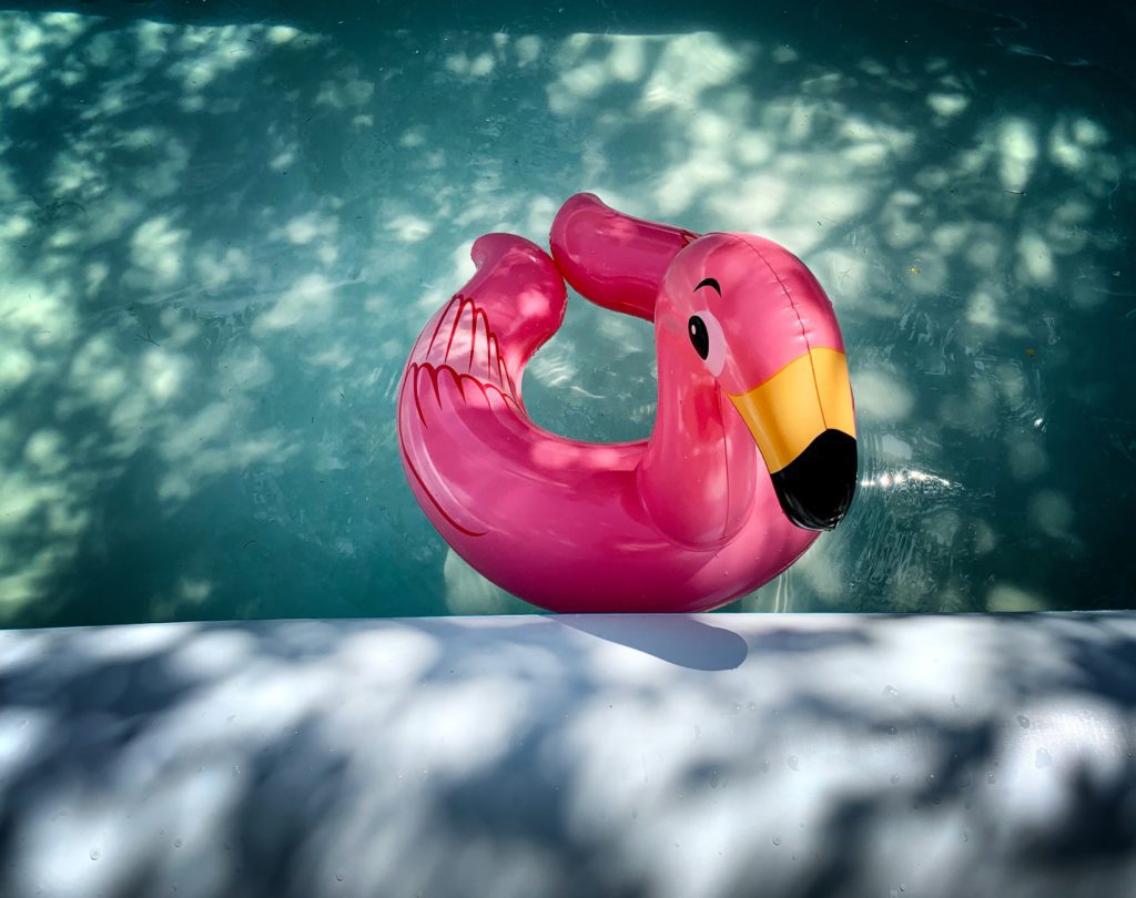 aufblasbarer Flamingo auf Pool